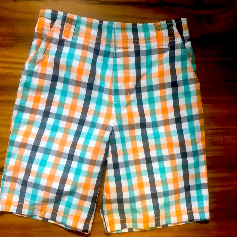 Orange, Blue and white checkers brand 365 kids shorts